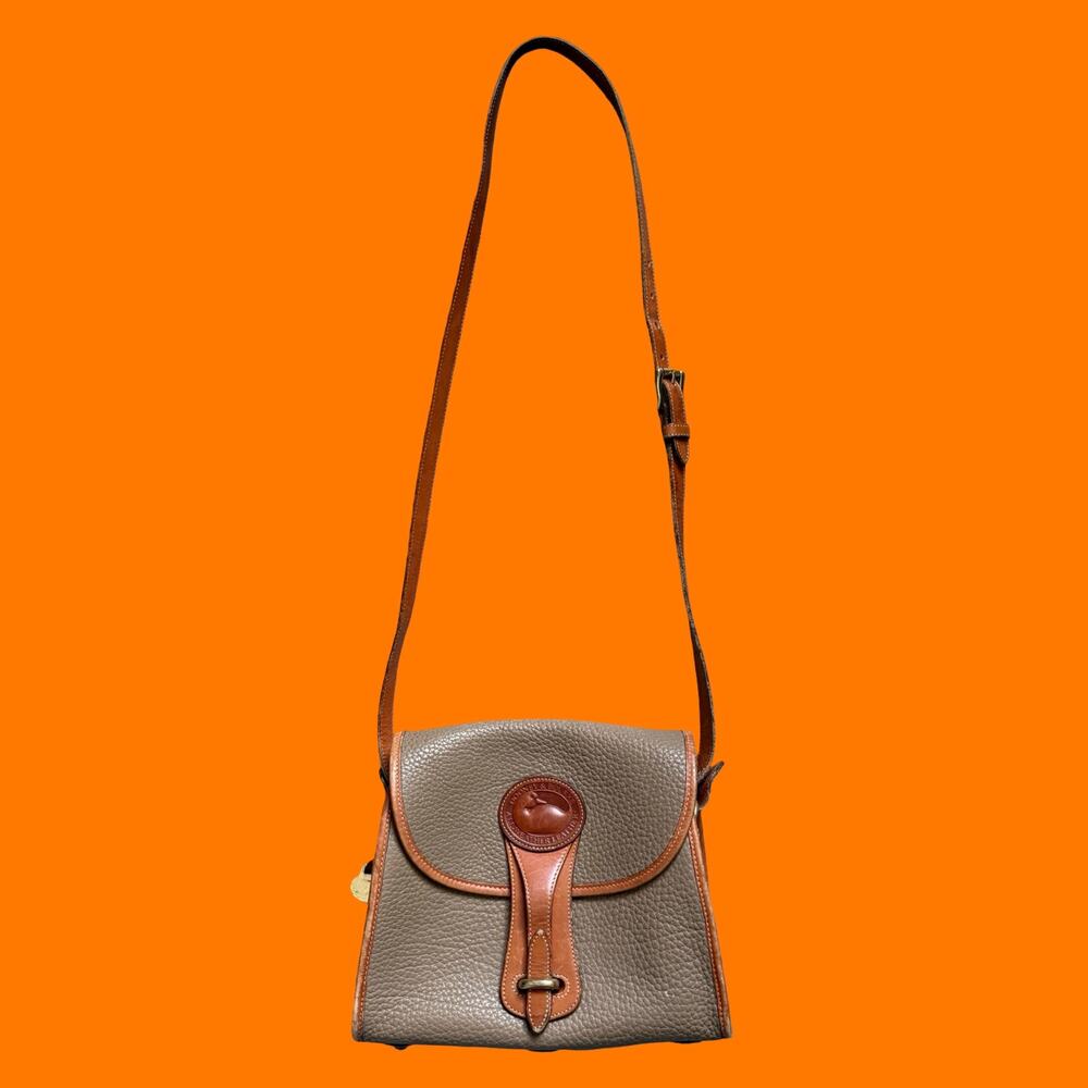 90's vintage taupe leather equestrian crossbody bag purse Dooney & Bourke